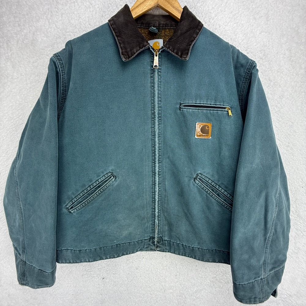 Vintage Carhartt Detroit Jacket Blanket Lined Mens Large J43 HTG Hunter Green - Picture 2 of 16